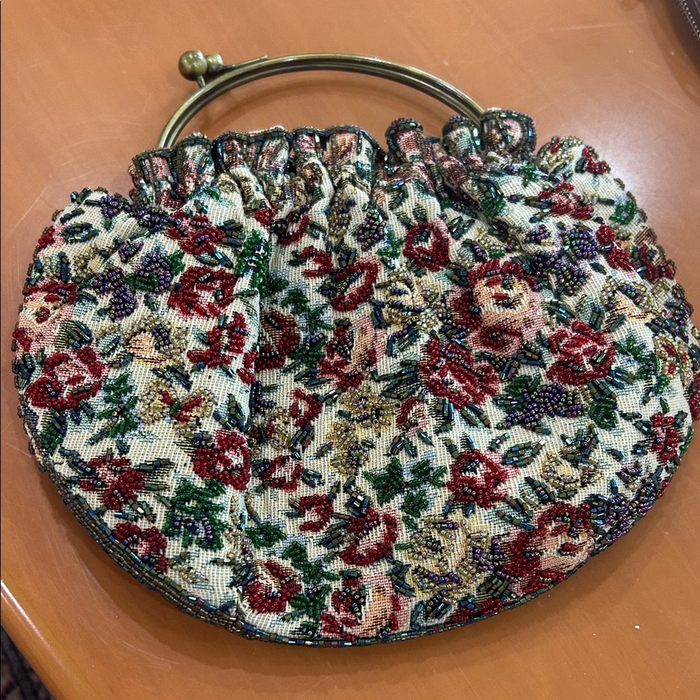 Tapestry Look Floral Beaded Handbag